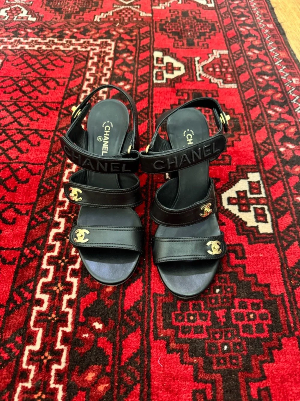 Chanel Women's Turnlock CC Logo Heeled Sandals Leather Neutral